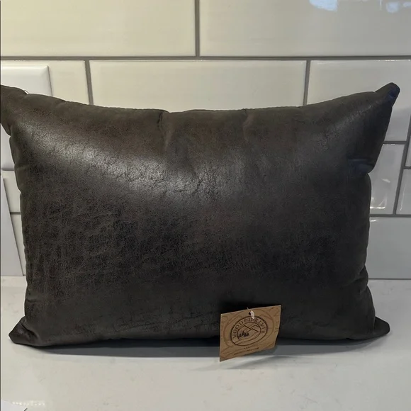 Wooded River Brown Leather Decorative Pillow- 12” x 18” - Picture 5 of 5